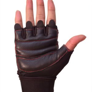 Black hand gym gloves designed for weightlifting and other exercises, made with high-quality materials for a comfortable and secure fit. These gloves feature reinforced stitching, adjustable wrist straps, and a non-slip grip to prevent injuries and enhance performance. Perfect for fitness enthusiasts who want to protect their hands and improve their grip during intense workouts.