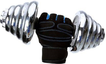 Black and blue hand gym gloves designed for weightlifting and other exercises, made with high-quality materials for a comfortable and secure fit. These gloves feature reinforced stitching, adjustable wrist straps, and a non-slip grip to prevent injuries and enhance performance. Ideal for fitness enthusiasts who want to protect their hands and improve their grip during intense workouts.