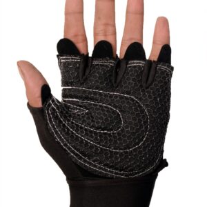 Black hand gym gloves designed for weightlifting and other exercises, made with high-quality materials for a comfortable and secure fit. These gloves feature reinforced stitching, adjustable wrist straps, and a non-slip grip to prevent injuries and enhance performance. Perfect for fitness enthusiasts who want to protect their hands and improve their grip during intense workouts.