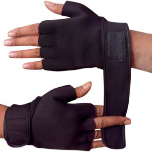 Black hand gym gloves designed for weightlifting and other exercises, made with high-quality materials for a comfortable and secure fit. These gloves feature reinforced stitching, adjustable wrist straps, and a non-slip grip to prevent injuries and enhance performance. Perfect for fitness enthusiasts who want to protect their hands and improve their grip during intense workouts.