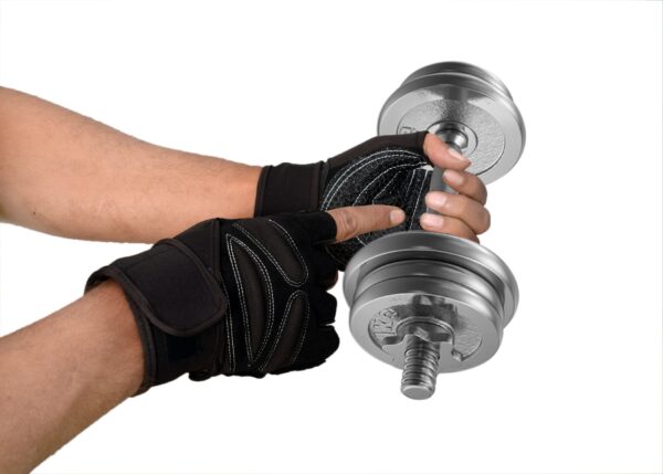 Black hand gym gloves designed for weightlifting and other exercises, made with high-quality materials for a comfortable and secure fit. These gloves feature reinforced stitching, adjustable wrist straps, and a non-slip grip to prevent injuries and enhance performance. Perfect for fitness enthusiasts who want to protect their hands and improve their grip during intense workouts.