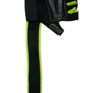 Black and green hand gym gloves made with high-quality materials for a comfortable and secure fit during weightlifting and other exercises. These gloves feature reinforced stitching, adjustable wrist straps, and a non-slip grip to prevent injury and maximize performance. Perfect for fitness enthusiasts who want to protect their hands and improve their workout experience.