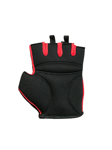 Black and red hand gym gloves designed for weightlifting and other exercises, made with durable materials to ensure a secure and comfortable fit. These gloves feature reinforced stitching, adjustable wrist straps, and a non-slip grip to maximize performance and prevent injuries. Perfect for fitness enthusiasts who want to protect their hands during intense workouts and improve their grip